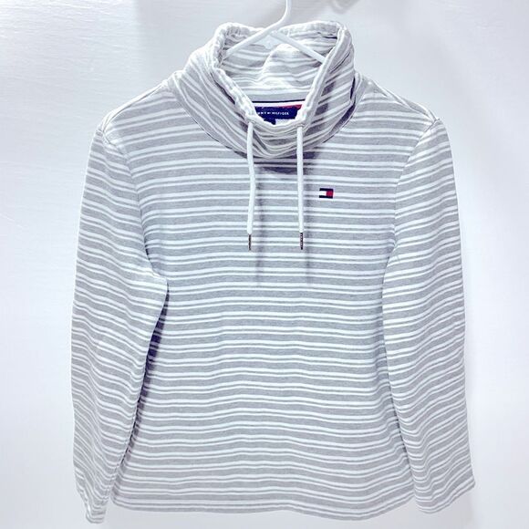 Tommy Hilfiger Cowl Neck Sweatshirt Women’s Small Striped Gray - Picture 1 of 8